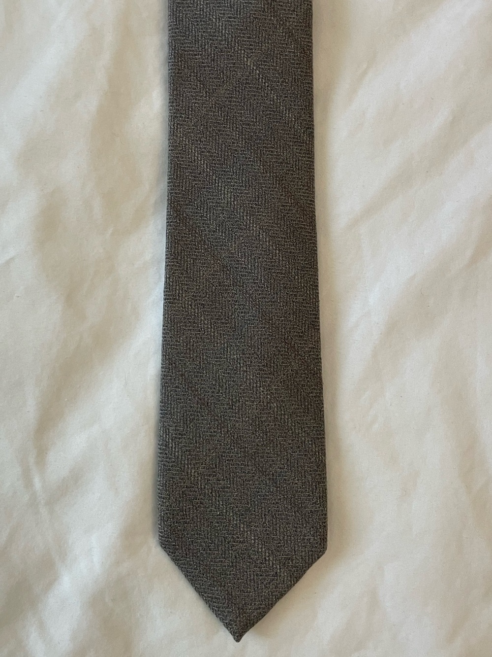 The Tie Bar Taupe Herringbone Wool Tie